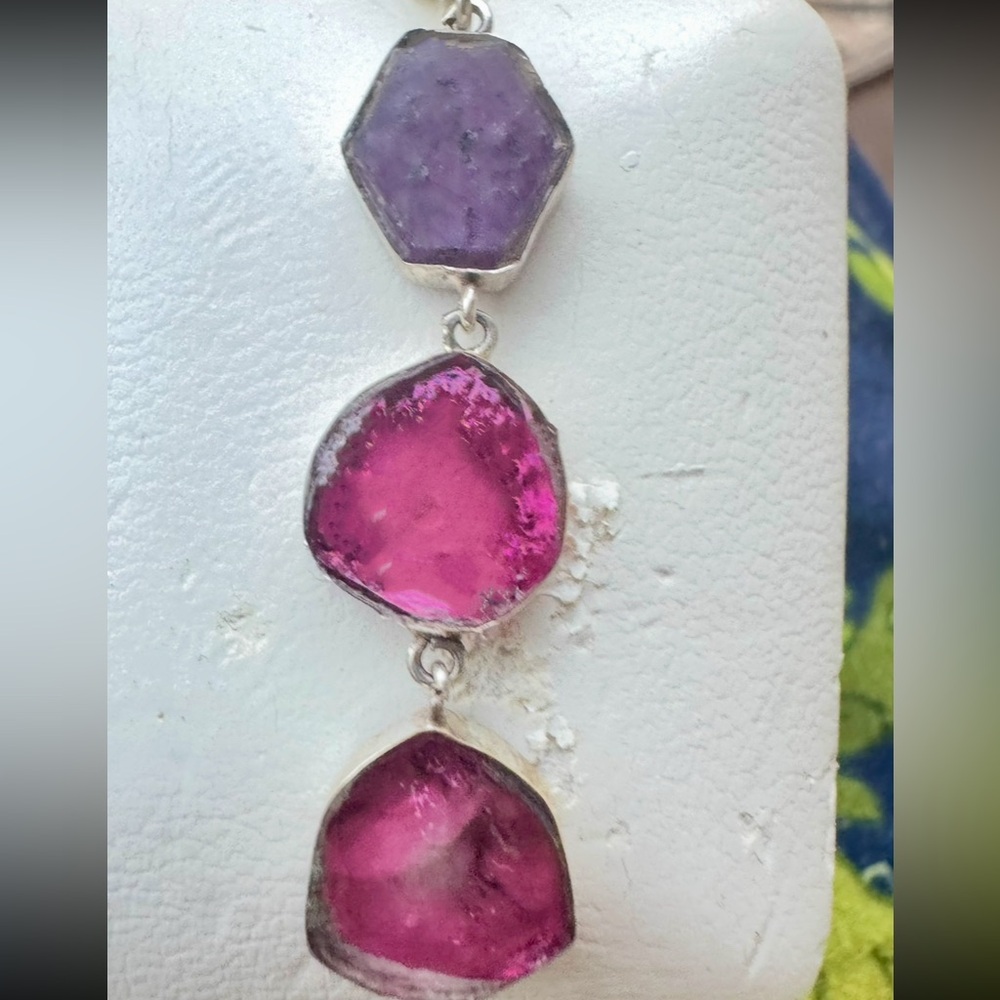 Rare!Custom made genuine ruby/ pink watermelon tourmaline solid sterling pendant